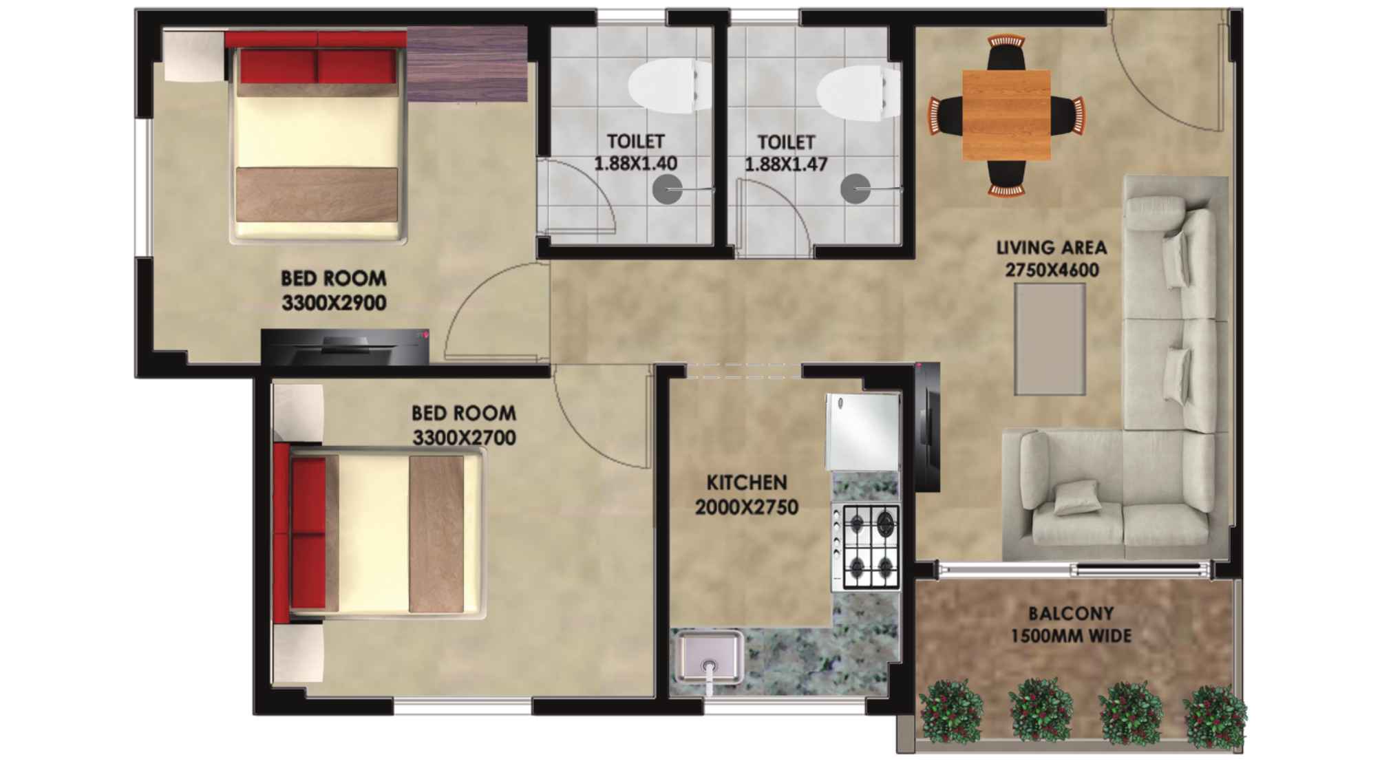 Sarvppratham-Palm-Hills-Floor-Plan-2 BHK-595 Sqft